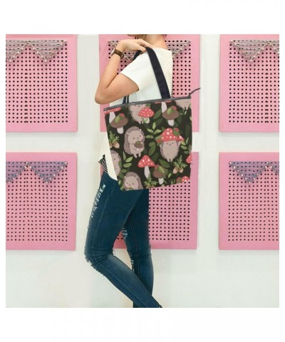 Hedgehog Holding Mushrooms The Tote Bag for Women Big Capacity Women's Shoulder Handbags Canvas Shopping Dating Bag $12.41 Totes