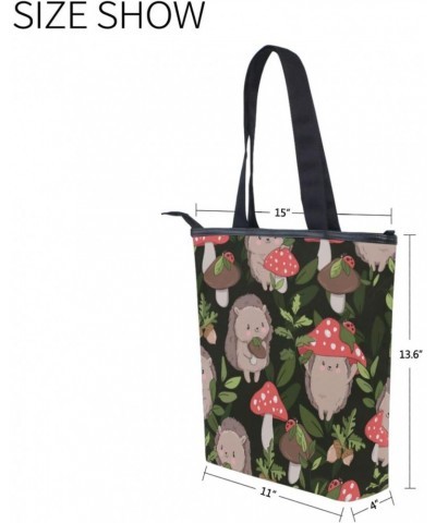 Hedgehog Holding Mushrooms The Tote Bag for Women Big Capacity Women's Shoulder Handbags Canvas Shopping Dating Bag $12.41 Totes