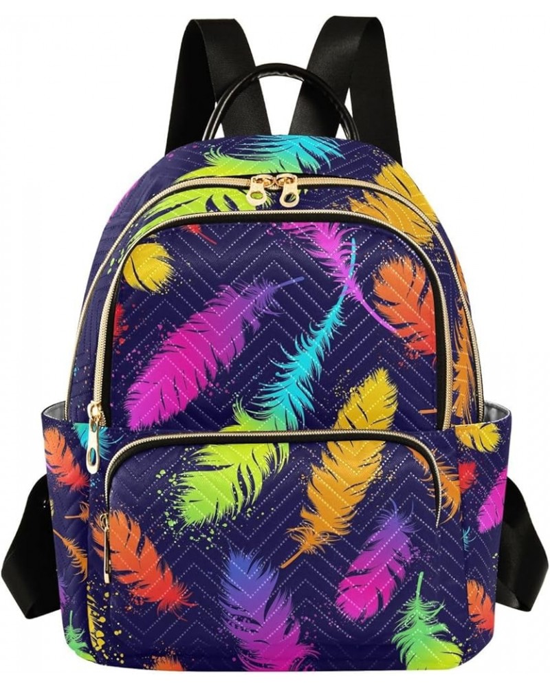 Small Backpack for Women Travel Bag Neon Boho Feathers Daypack Purse Fashion Shoulder Bag Rucksack Small A289 $11.96 Backpacks