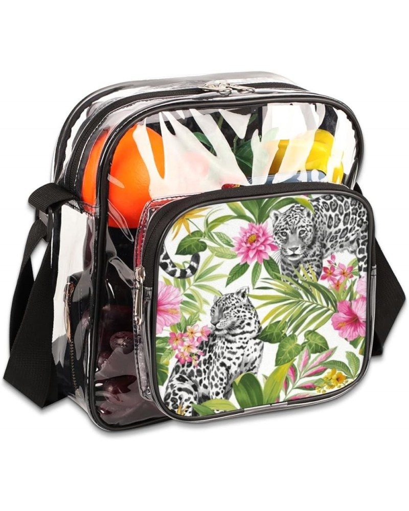 Animal Lines Stadium-Approved Clear Crossbody Bag with Colorful Print Design Black and White Leopard $10.56 Crossbody Bags