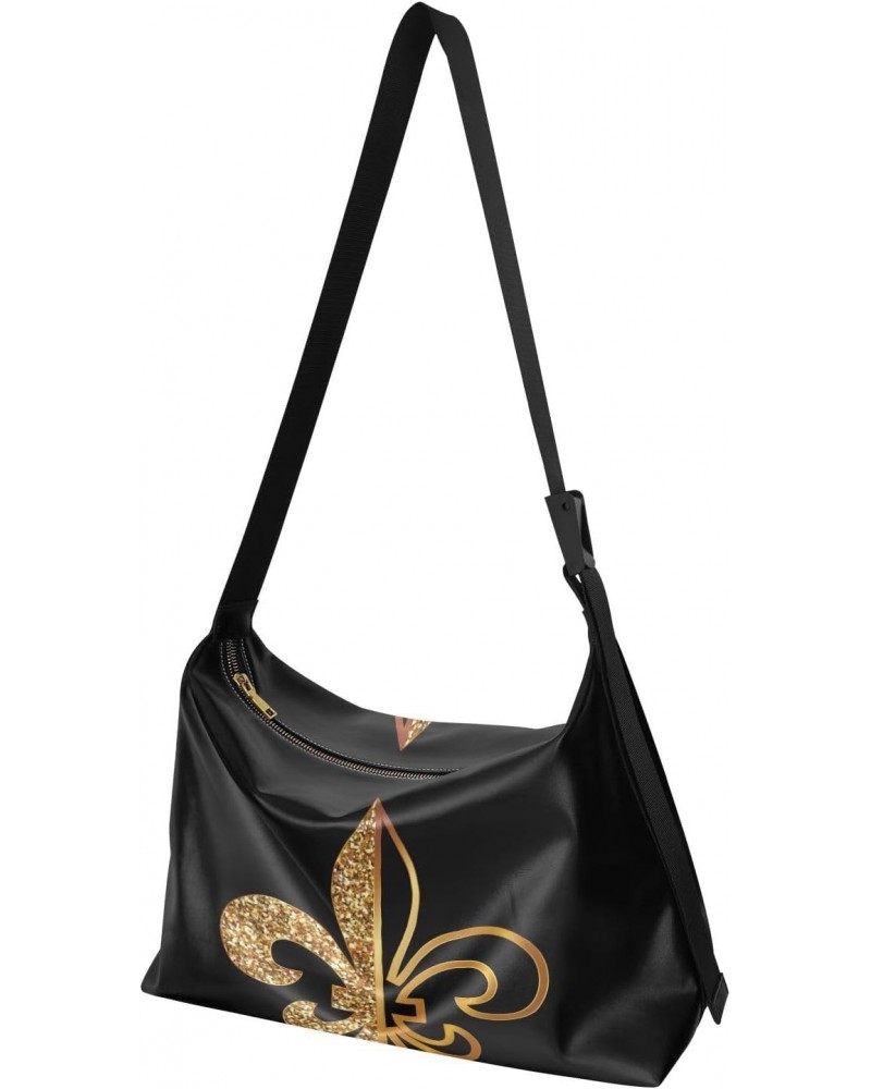 Mardi Gras Women Boho Bag Fleur De Lis Golden Glitter Shoulder Bag PU Leather Pouch Crossbody Bag Large Tote Handbag For Quic...