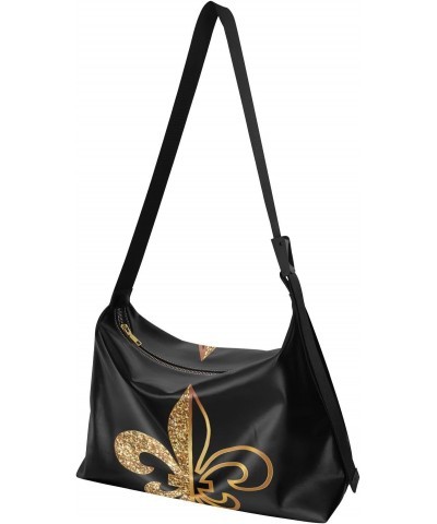 Mardi Gras Women Boho Bag Fleur De Lis Golden Glitter Shoulder Bag PU Leather Pouch Crossbody Bag Large Tote Handbag For Quic...