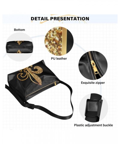 Mardi Gras Women Boho Bag Fleur De Lis Golden Glitter Shoulder Bag PU Leather Pouch Crossbody Bag Large Tote Handbag For Quic...