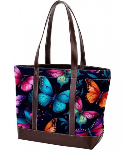 Butterfly Canvas Leather Mix Handbag - 13.3x4.7x12.2 in - Durable and Stylish Tote Bag for Women - Multi-Purpose Shoulder Sat...