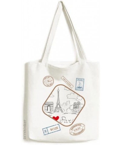 I Love Paris France Eiffel Tower Line Stamp Shopping Ecofriendly Storage Canvas Tote Bag $12.40 Totes