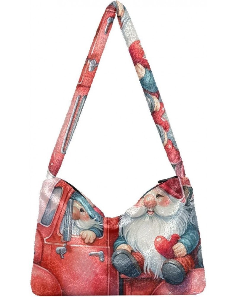 Ladies Soft Plush Underarm Bag Watercolor-gnomes-valentine-truck Fluffy Shoulder Bag Women Furry Purse Handbag $13.12 Shoulde...