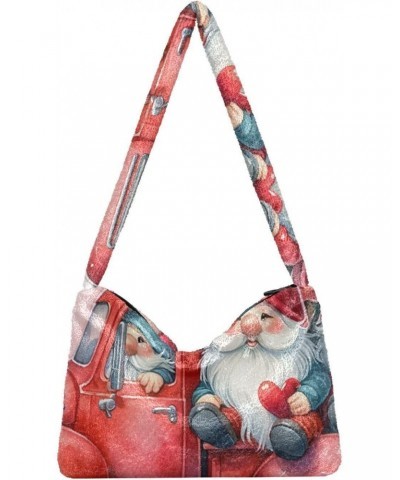 Ladies Soft Plush Underarm Bag Watercolor-gnomes-valentine-truck Fluffy Shoulder Bag Women Furry Purse Handbag $13.12 Shoulde...