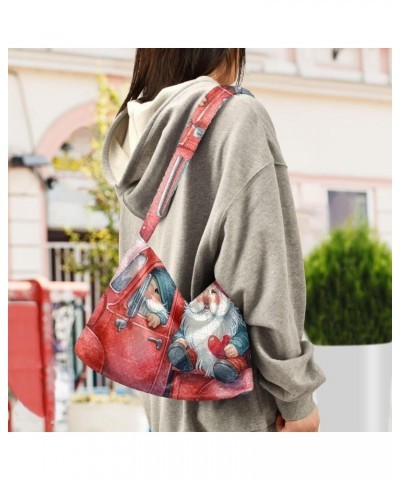 Ladies Soft Plush Underarm Bag Watercolor-gnomes-valentine-truck Fluffy Shoulder Bag Women Furry Purse Handbag $13.12 Shoulde...