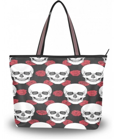 Womens Tote Bag, Skull Tribal Style Rose Ladies Zip Shoulder Handbags $9.60 Shoulder Bags