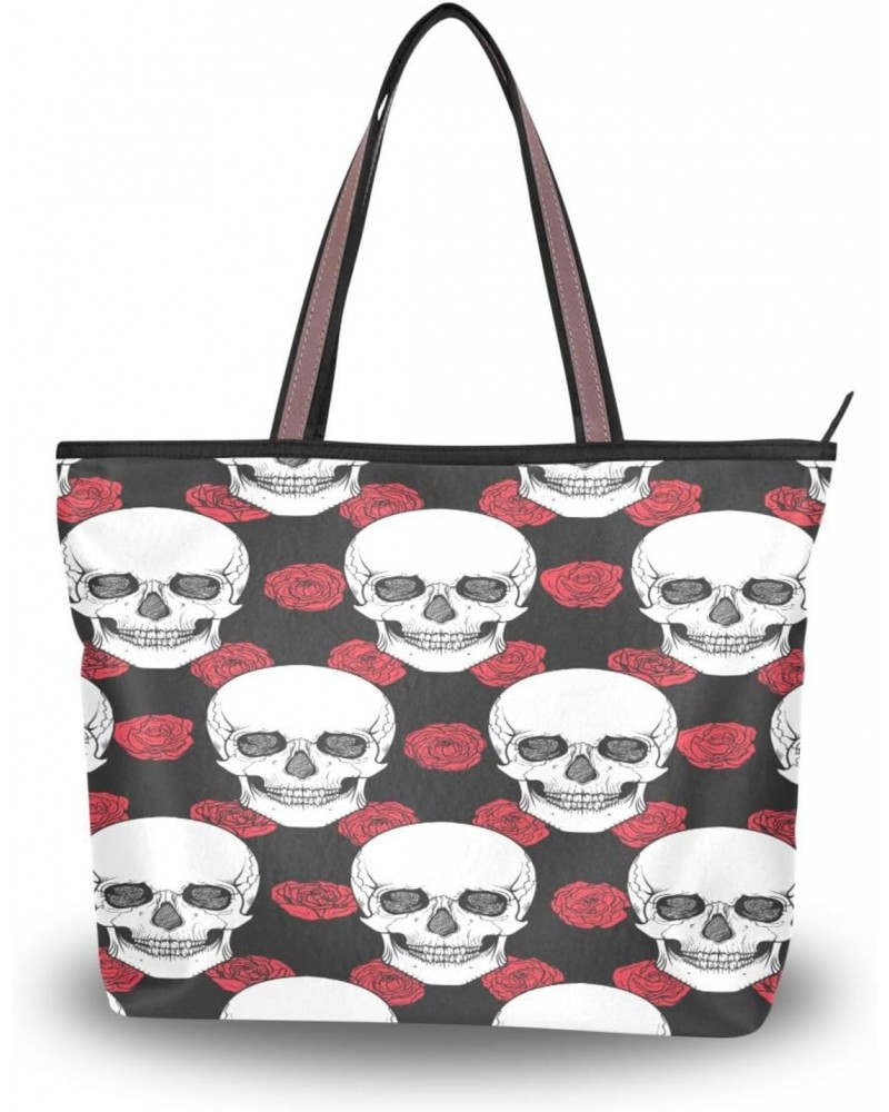 Womens Tote Bag, Skull Tribal Style Rose Ladies Zip Shoulder Handbags $9.60 Shoulder Bags