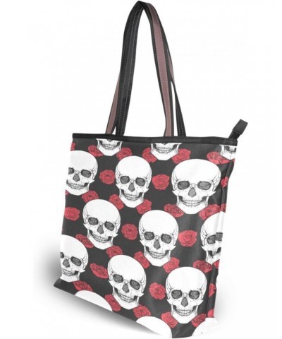 Womens Tote Bag, Skull Tribal Style Rose Ladies Zip Shoulder Handbags $9.60 Shoulder Bags