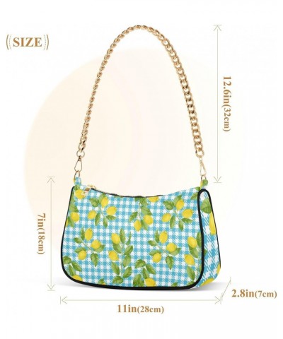 Fruit Shoulder Bag Summer Lemon Blue Plaid Women Clutch Handbag Shoulder Purch Boho Bag Date Chain Bag Tote Bag Spring Holida...