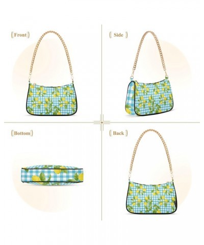 Fruit Shoulder Bag Summer Lemon Blue Plaid Women Clutch Handbag Shoulder Purch Boho Bag Date Chain Bag Tote Bag Spring Holida...