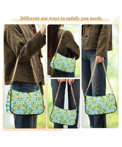 Fruit Shoulder Bag Summer Lemon Blue Plaid Women Clutch Handbag Shoulder Purch Boho Bag Date Chain Bag Tote Bag Spring Holida...