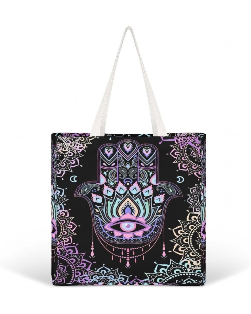 Hamsa Hand of Fatima Mandala CanvasTote Bag for Women Girl Canvas Shoulder Handbags Cute Large Purse $10.66 Totes