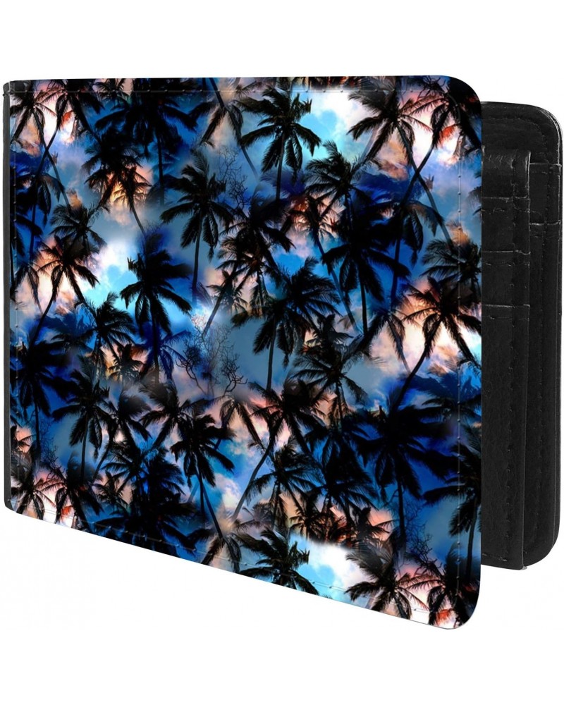 Unique Desige Pattern - Dark Palm trees pattern sunset aloha fashion summer design, Slim Front Pocket Wallet Billfold RFID Bl...