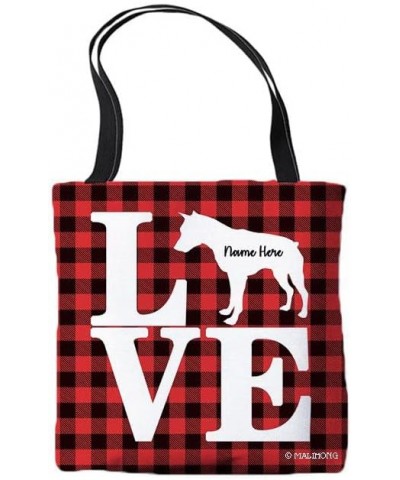 Dog Personalized Tote Bag Miniature Pinscher Silhouette Dog Pink Lattice Bag Red $10.25 Travel Gear