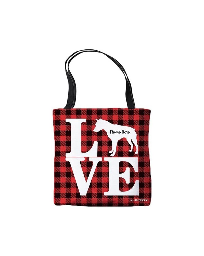 Dog Personalized Tote Bag Miniature Pinscher Silhouette Dog Pink Lattice Bag Red $10.25 Travel Gear