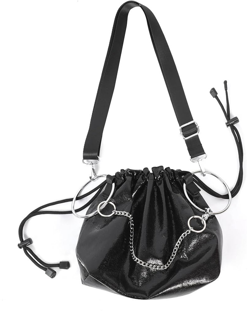 Y2k Bag Small Crossbody Bags for Women Trendy Y2k Purse Side Purses for Women Crossbody Bag Drawstring Bag Glossy Black $13.9...