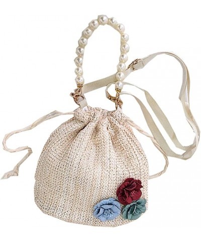 Straw Crossbody Handbags,Women's Top Handle handbag Summer Beach Purse Shoulder Bag Flower-beige $10.29 Handbags