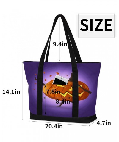 Tote Bag for Women Canvas Shoulder Bag Large Casual Handbag Lightweight Tote Bag with Zipper for Work Travel Shopping Hallowe...