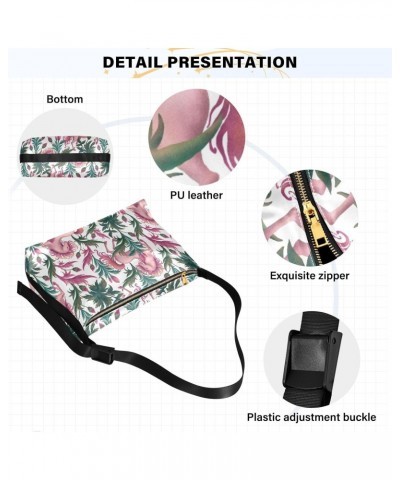 Crossbody Bag for Women Men Trendy Running Pink Horse Leather Casual Hobo Shoulder Bags Purses with Adjustable Strap Flowers ...