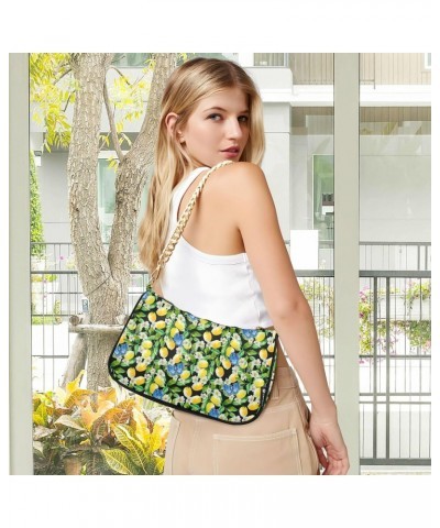 Women Chain Shoulder Purse Bag With Zipper Lemon Flower Print, Blue Butterfly Hobo Tote Clutch Handbags with Chain Strap $12....