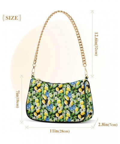 Women Chain Shoulder Purse Bag With Zipper Lemon Flower Print, Blue Butterfly Hobo Tote Clutch Handbags with Chain Strap $12....