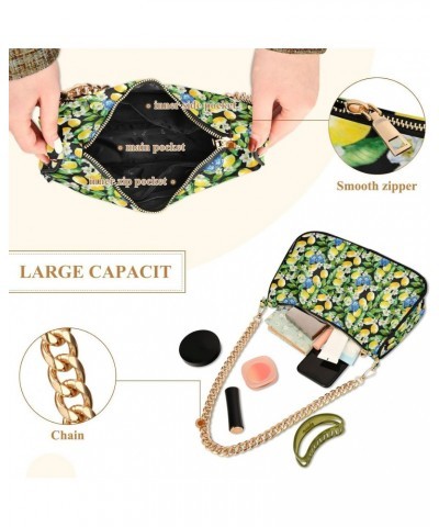 Women Chain Shoulder Purse Bag With Zipper Lemon Flower Print, Blue Butterfly Hobo Tote Clutch Handbags with Chain Strap $12....