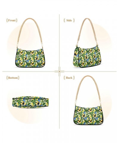 Women Chain Shoulder Purse Bag With Zipper Lemon Flower Print, Blue Butterfly Hobo Tote Clutch Handbags with Chain Strap $12....