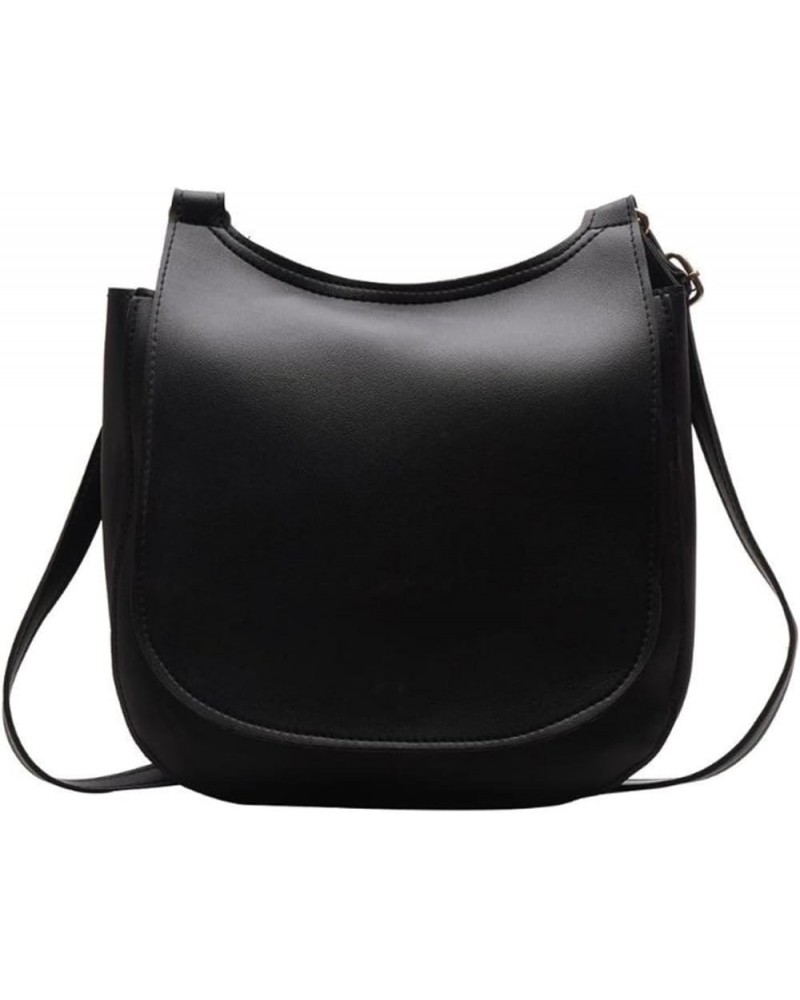 Women Wide Solid Color Shoulder Handbags Female PU Leather Large Capacity Flap Crossbody Bags Black $11.44 Shoulder Bags