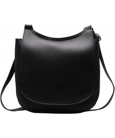 Women Wide Solid Color Shoulder Handbags Female PU Leather Large Capacity Flap Crossbody Bags Black $11.44 Shoulder Bags