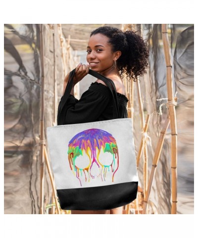 Rainbow Skull Large Tote Bag - Skull Themed Gift - Skull Print Bag $14.83 Totes