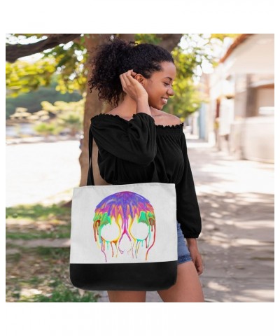 Rainbow Skull Large Tote Bag - Skull Themed Gift - Skull Print Bag $14.83 Totes