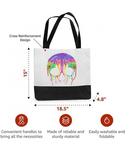 Rainbow Skull Large Tote Bag - Skull Themed Gift - Skull Print Bag $14.83 Totes