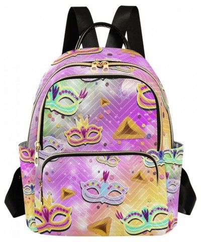 Mardi Gras Women Backpack Masquerade Rainbow Cute Anti-Theft Travel Backpack with Luggage Belt Durable Handbag Lady Purse Roo...