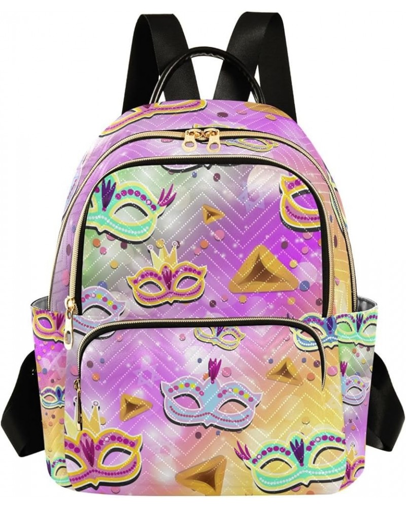 Mardi Gras Women Backpack Masquerade Rainbow Cute Anti-Theft Travel Backpack with Luggage Belt Durable Handbag Lady Purse Roo...