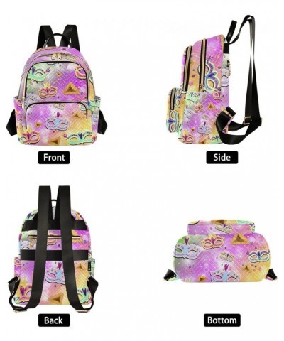 Mardi Gras Women Backpack Masquerade Rainbow Cute Anti-Theft Travel Backpack with Luggage Belt Durable Handbag Lady Purse Roo...