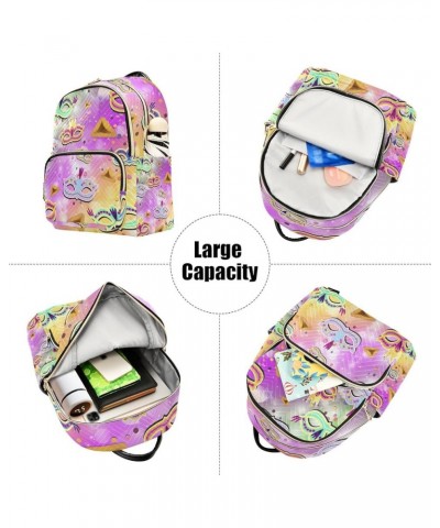 Mardi Gras Women Backpack Masquerade Rainbow Cute Anti-Theft Travel Backpack with Luggage Belt Durable Handbag Lady Purse Roo...