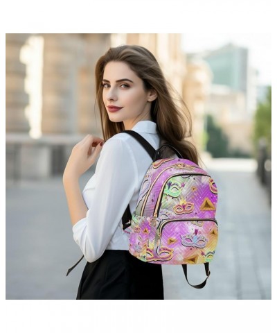 Mardi Gras Women Backpack Masquerade Rainbow Cute Anti-Theft Travel Backpack with Luggage Belt Durable Handbag Lady Purse Roo...