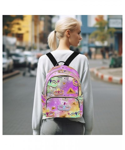 Mardi Gras Women Backpack Masquerade Rainbow Cute Anti-Theft Travel Backpack with Luggage Belt Durable Handbag Lady Purse Roo...