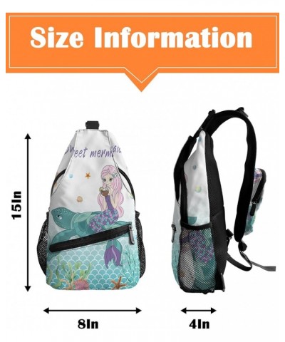 Sling Bag Crossbody Bag for Women Men Summer Sweet Mermaid Sear on Turtle Waterproof Hiking Backpack Lightweight Chest Should...