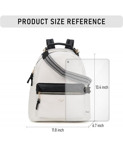 Backpack Purse for Women Class Vegan Leather Fashion School Daypack Multipurpose Design Normal (13.5-in Hight) Black White-cr...