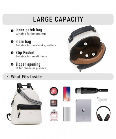 Backpack Purse for Women Class Vegan Leather Fashion School Daypack Multipurpose Design Normal (13.5-in Hight) Black White-cr...