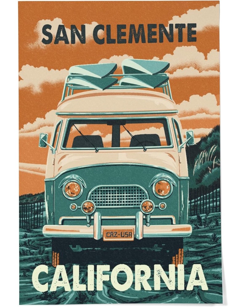 24x36 Inch Giclee Print, San Clemente, California, Camper Van, Letterpress $20.50 Totes