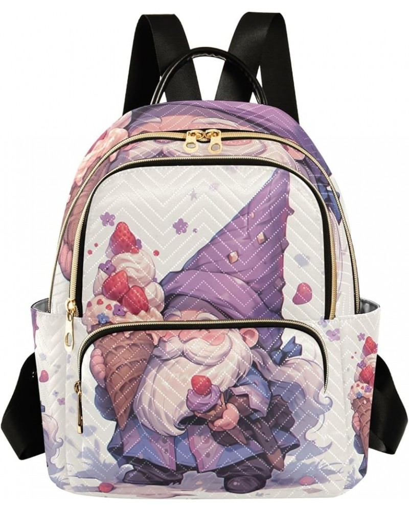 Quilted Backpack Ice Cream Gnome Small Backpack Purse for Women Travel Backpack with Luggage Strap Ice Cream Gnome Small $16....