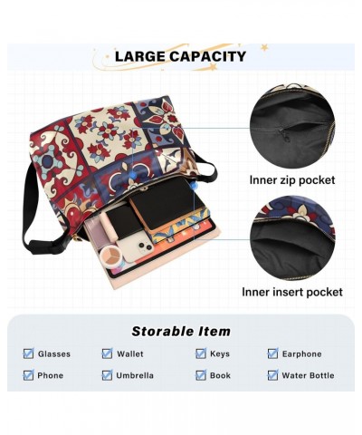 Blue Beige Mexican Tiles Hobo Shoulder Bag for Women Men PU Leather Crossbody Bag Slouchy Tote Handbags for Travel Work $16.1...