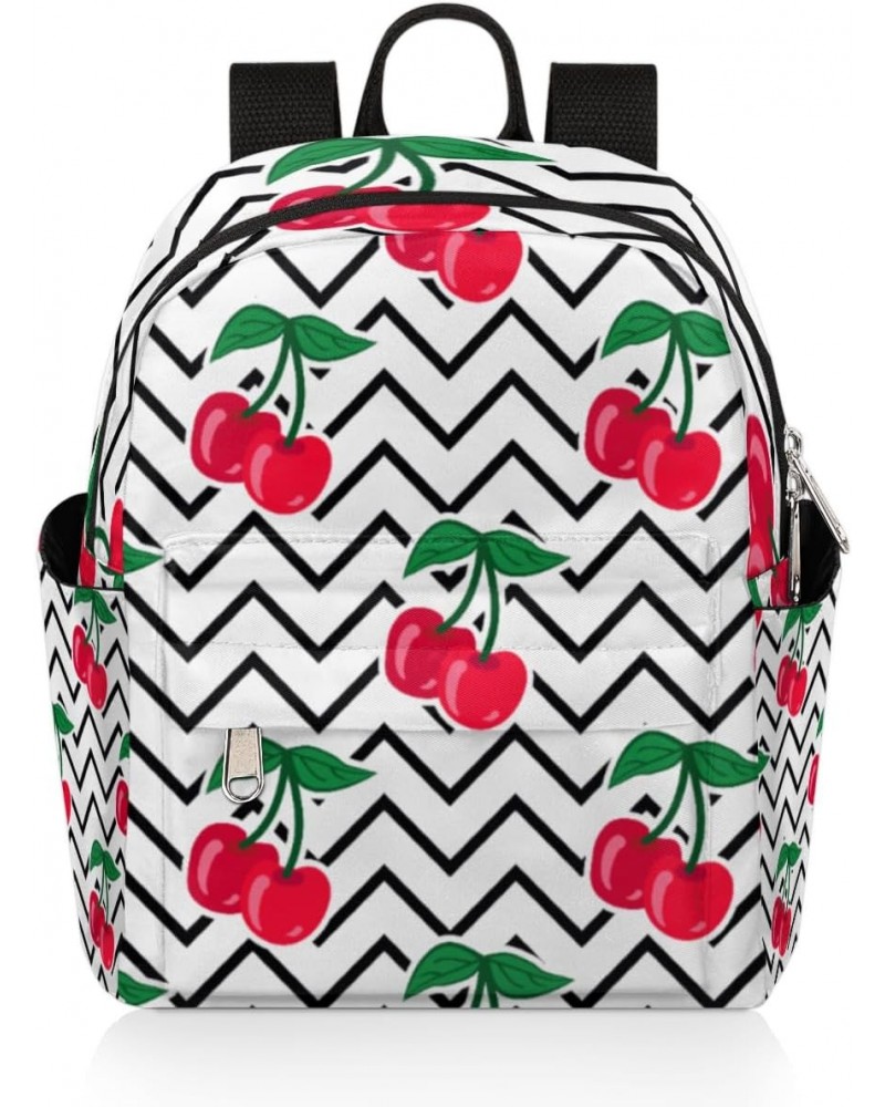 Cherry Chevron Pattern Mini Backpack Purse for Women, Cherry Small Fashion Daypack Lightweight, Cute Casual Travel Bag $19.75...