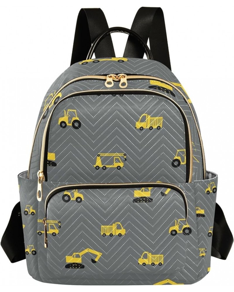 Yellow Tractor Crane and Truck Grey Backpack for Women Shoulder Bag Lightweight Small Backpack Casual Daypack for Travel Mini...