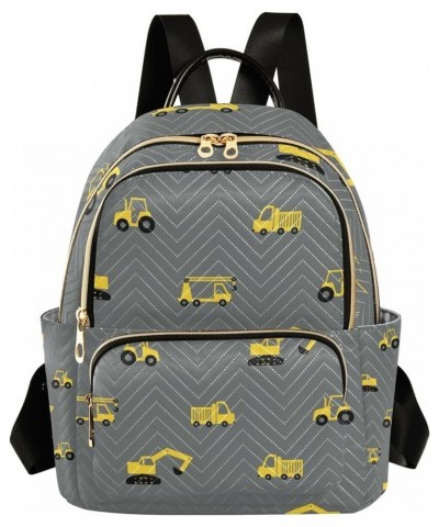 Yellow Tractor Crane and Truck Grey Backpack for Women Shoulder Bag Lightweight Small Backpack Casual Daypack for Travel Mini...